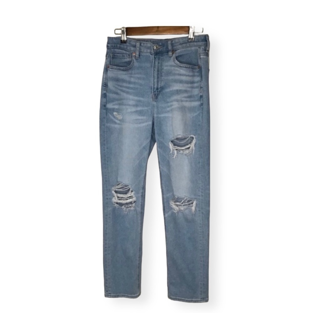 American Eagle Distressed Mom Straight Jeans.
